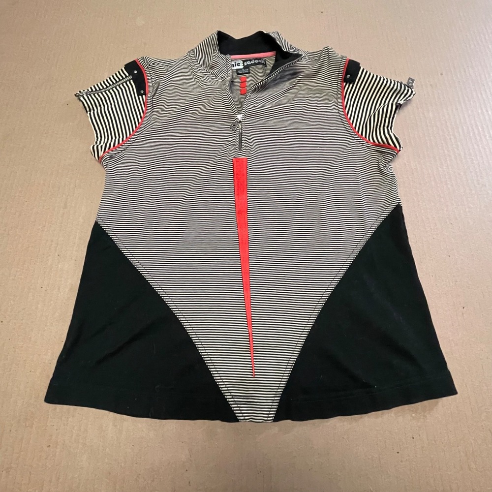 Vintage Y2K Jamie Sadock 100% Cotton Striped Half Zip Golf Polo Shirt Orange S